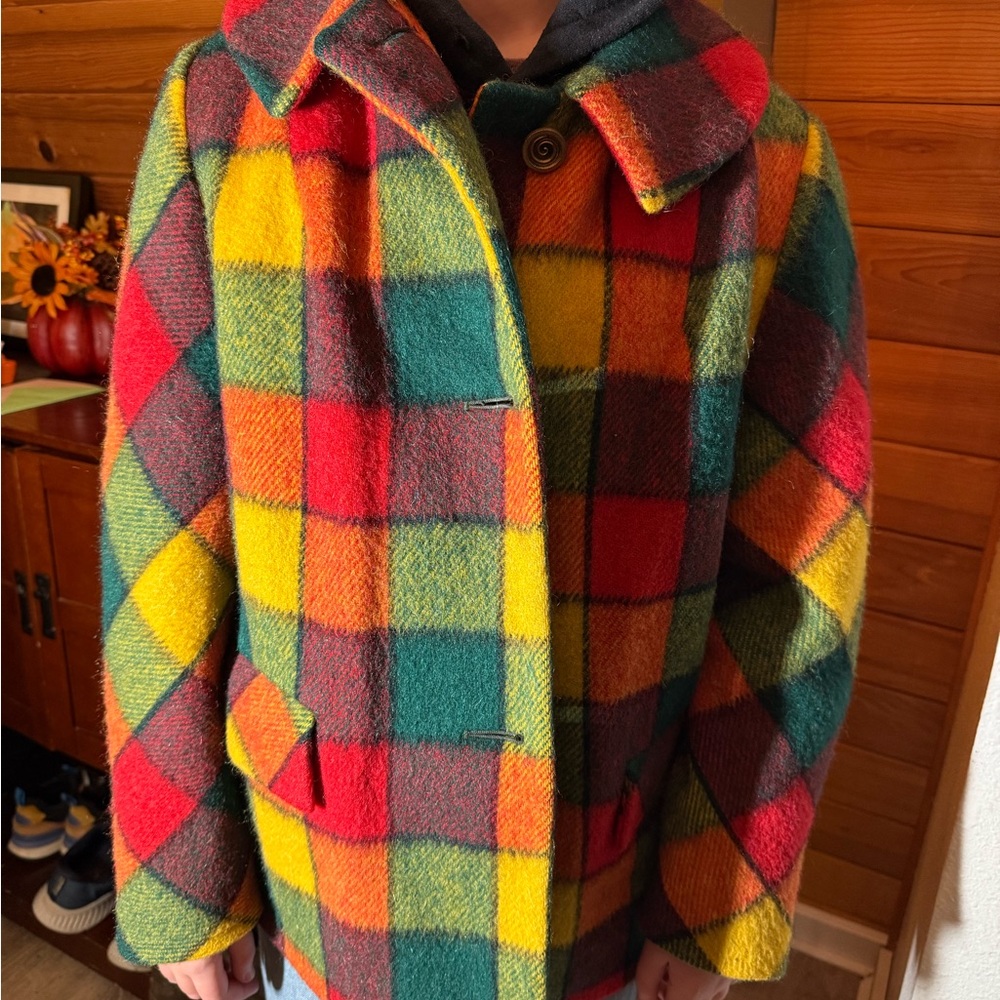 Colorful Vintage Plaid Wool Coat